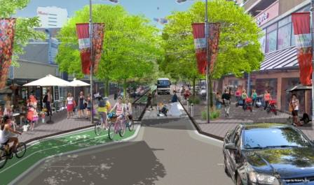 An artist impression of what Spring Street in Bondi Junction could look like as part of the Complete Streets Project.