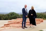 ACON CEO Nicolas Parkhill and Waverley Mayor Paula Masselos at the memorial in Marks Park, Tamarama.