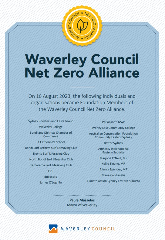 Net Zero alliance certificate with founding members listed