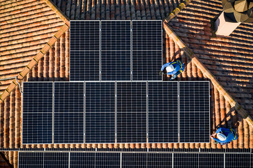 Solar panels on a house roof