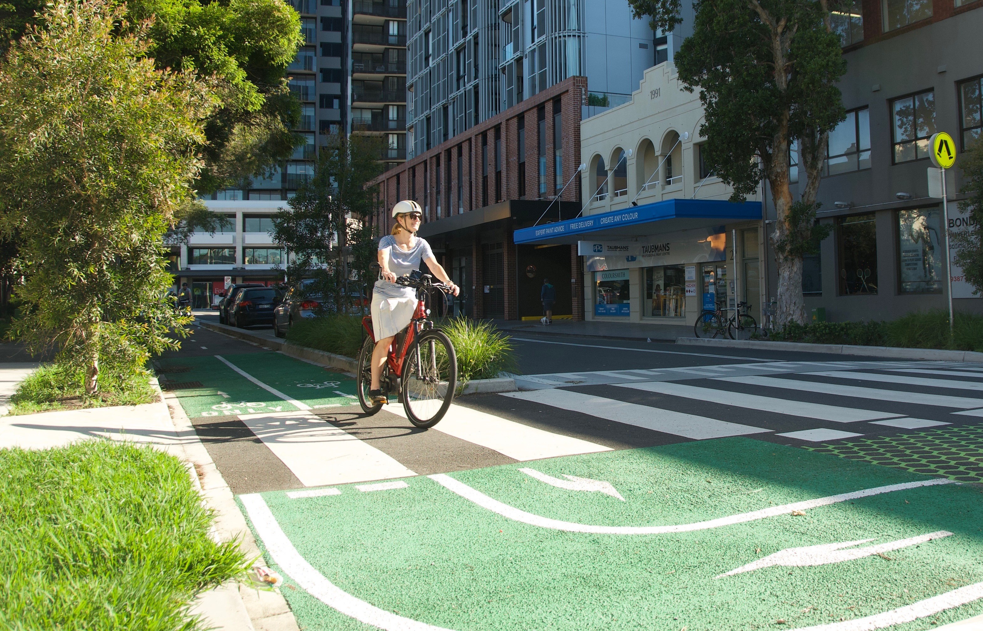 Person riding bike along Bondi Junction cycleway