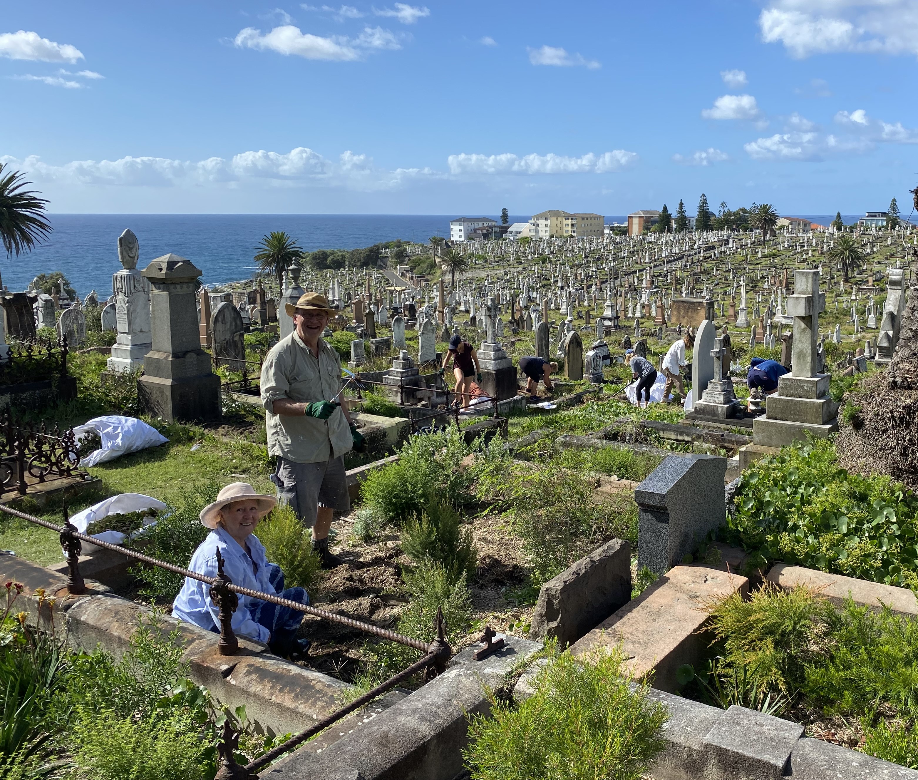 Group of gardeners at the cemetary