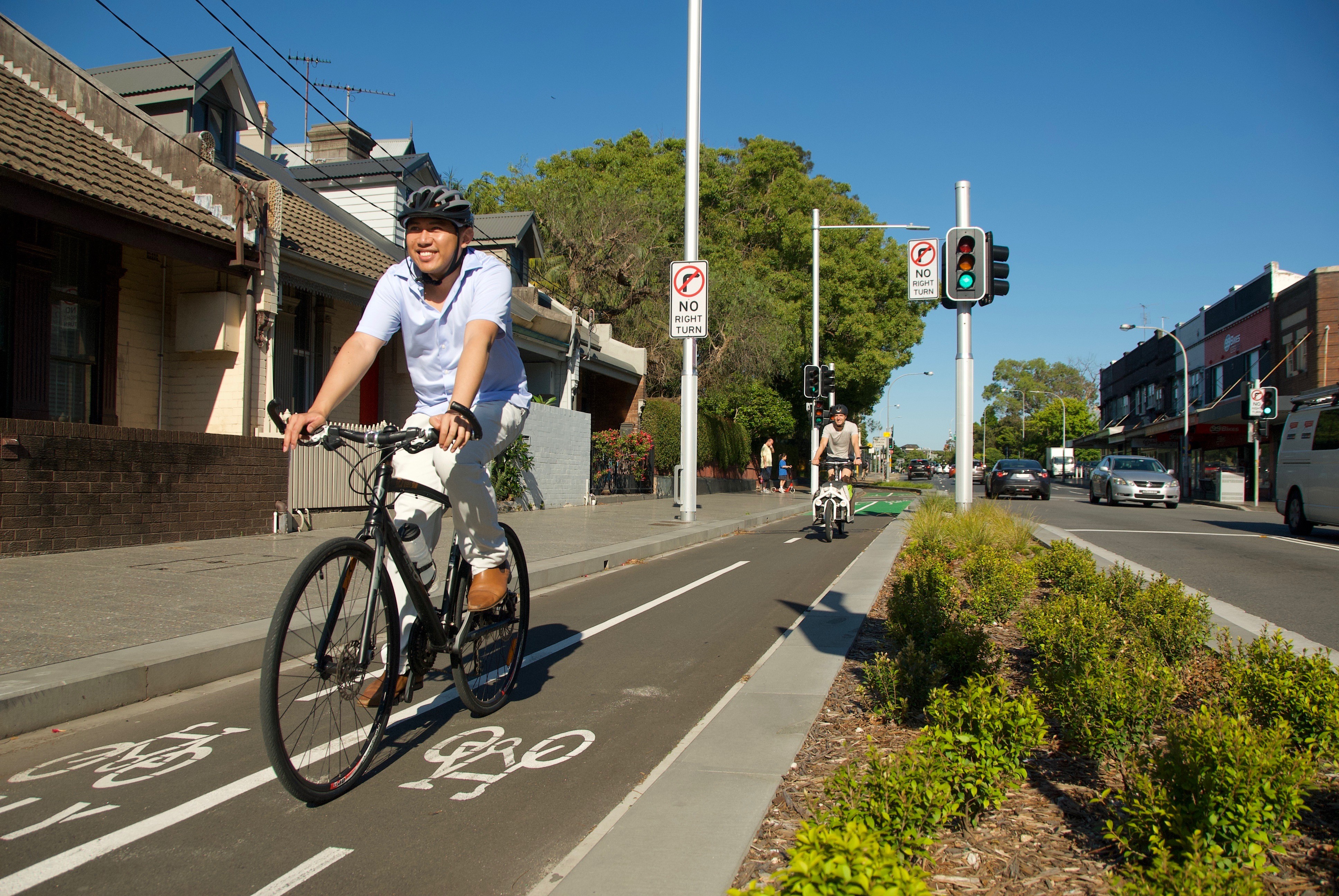 Person riding bike down Bondi Junction cycle way