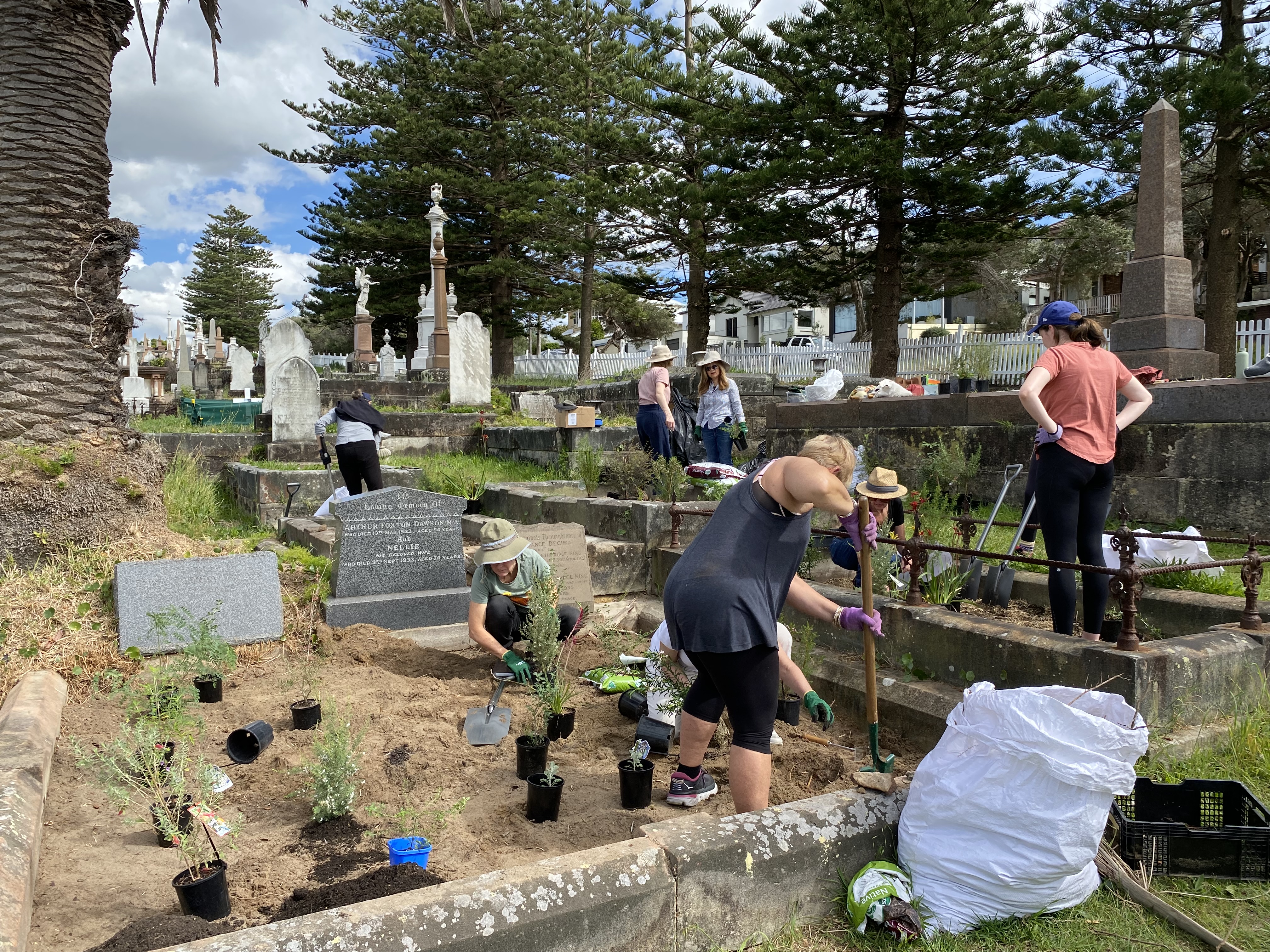 small group of volunteers gardening at waverley cemetary