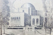 Black and white historical sketch of the Great Synagogue, Bon Accord Avenue, Bondi Junction. Credit: Waverley Library