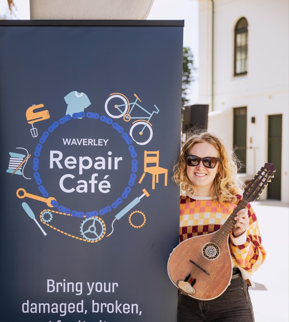 Hayley with Repair cafe sign